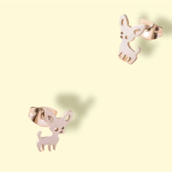 Chihuahua Small Minimalist Silver Stud Earrings - Picture 6 of 6